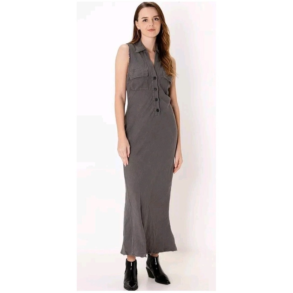 NWTO Women's Zara Charcoal Grey 100% Linen Bias Cut Sleeveless Maxi Dress Sz Med